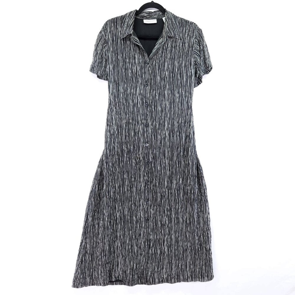Vintage Valerie Stevens Silk Maxi Dress Size 12P Striped Sheer Button Front